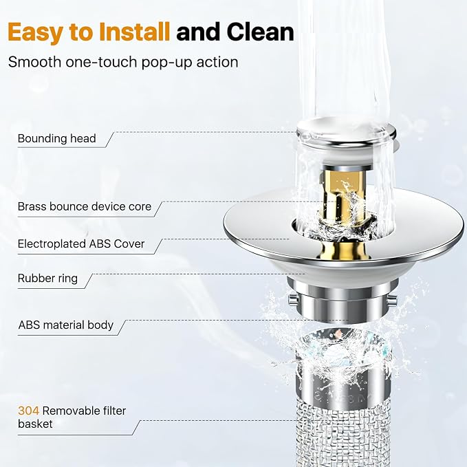 Bathroom Sink Drain Strainer Hair Catcher, Pop Up Universal Sink Drain Stopper with Removable Drain Filter Basket,Stainless Steel Drain Filter Cover Replacement, Sink Plug, Sink Trap,Drain Screen