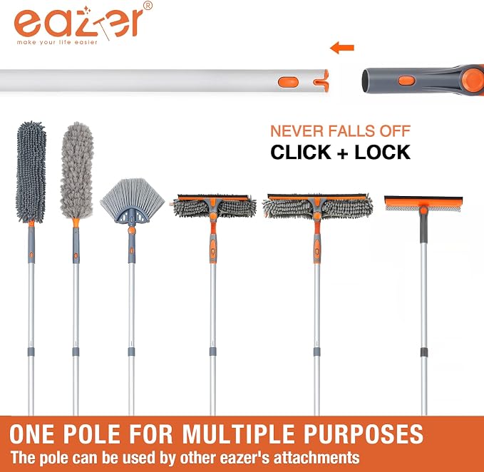 Eazer 46'' Professional Window Cleaner Tool, 2-in-1 Rotatable Squeegee for Window Cleaning Kit, Window Washing Equipment Kit with Threaded Extension Pole(20''-46'') for Shower/Windshield.