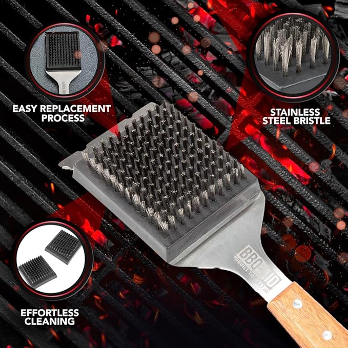 Wire Grill Brush Replacement Heads, 2-Pack Cleaning Bristles | Fits Only BBQ-AID Grill Brush Handles. Stainless Steel Bristles, Screwdriver Included, Safe for all types of Grills