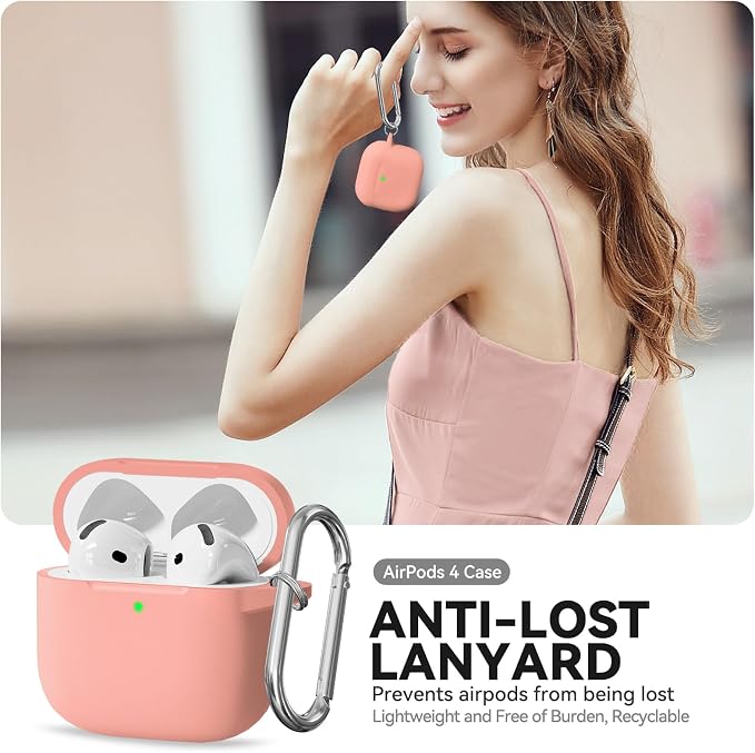 for AirPods 4 Case, TNSNK Silicone AirPod 4 Case Cover Compatible with Apple Airpods 4th Gen, Shockproof Protective Cases for Women Girly with Cleaner Kit and Keychain, Front LED Visible