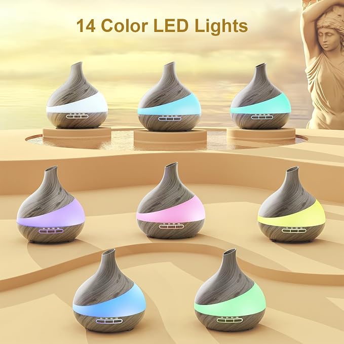 Essential Oil Diffuser for Women: 500ml with 14 Color LED | Aromatherapy Diffuser with 2 Mist Levels - Ideal for Bedroom, Office & Travel - Auto Shut-Off for Safe Sleep