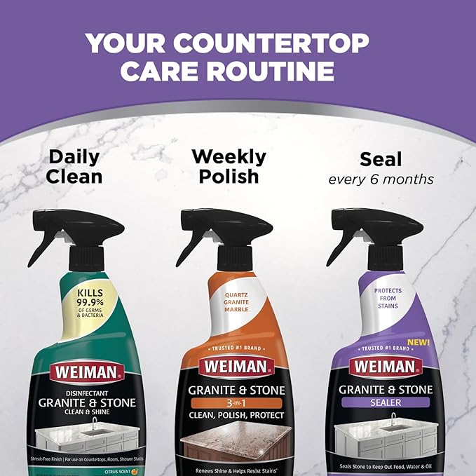 Weiman Granite & Stone Sealer Spray - Protects Kitchen Countertops, Sinks, Showers, Vanities & Floors From Stains - For Granite, Quartz, Marble, Tile, Limestone, Slate - Water Based, 24 oz