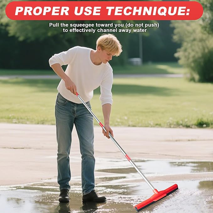 Floor Squeegee Scrubber with 51" Adjustable Pole & EVA Foam Blade – Indoor/Outdoor Use for Garage, Patio, Bathroom, Tile, Marble