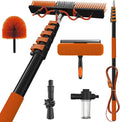 30Ft Reach Solar Panel Cleaning Brush Kit with 5-24ft Telescoping Pole, Water Fed Window Cleaner Tool with 20" Brush, Soap Dispenser, Cobweb Duster, Squeegee for Roof, RV, Gutter, Boat, Deck