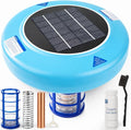 Solar Powered Pool Water Care Device for Above Ground & Inground Pools Up to 45,000 Gallons, Floating Pool Maintenance System with Thick Copper Component, Low Maintenance Pool Care Solution - Blue