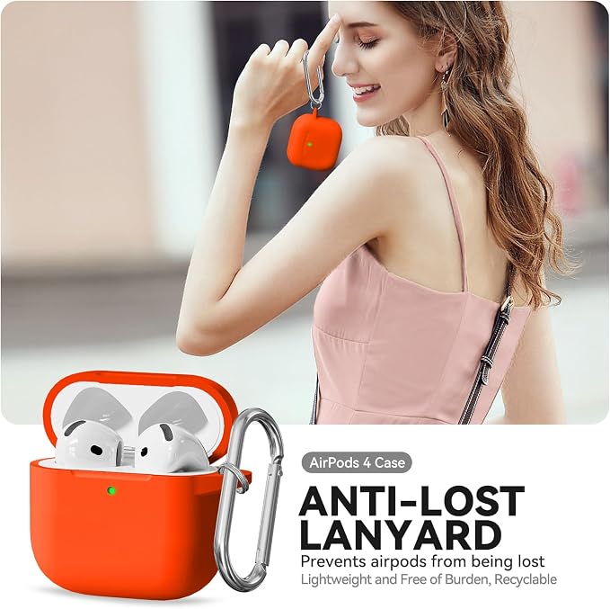 for AirPods 4 Case, TNSNK Silicone AirPod 4 Case Cover Compatible with Apple Airpods 4th Gen, Shockproof Protective Cases for Women Girly with Cleaner Kit and Keychain, Front LED Visible