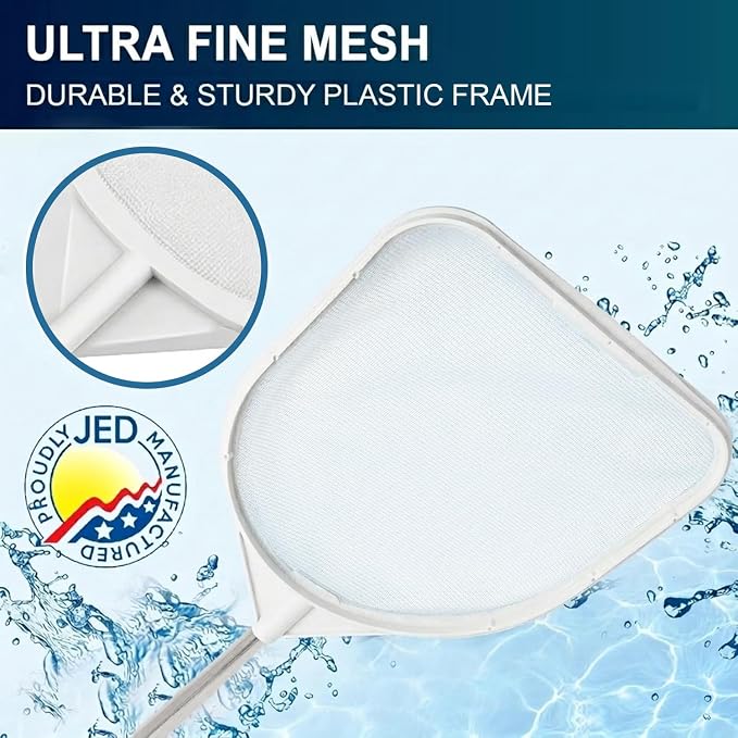 JED Pool Tools 40-376F Hand Skimmer Net for Hot Tubs and Above Ground Pools, Pool Cleaning Supplies, Made in USA (2 ft, White)