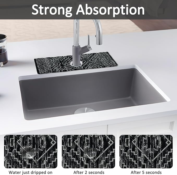 2PCS 15" X 5.5" Kitchen Sink Splash Guard Faucet Mat Aztec Super Absorbent Fast Drying Faucet Guard & Draining Mat Sink Splash Guard Behind Faucet for Kitchen, Bathroom