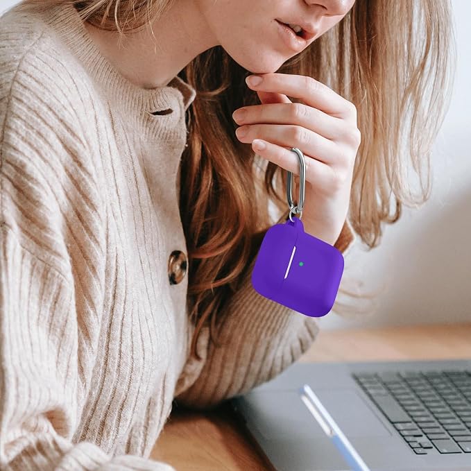 for AirPods Case Cover, Come with Clean Pen，Soft Silicone Protective Cover with Buckle for Women Men Compatible with AirPods 2nd 1st Generation Charging Case, Front LED Visible,Purple