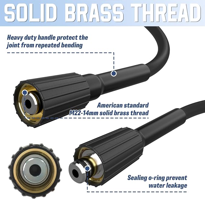 PVC Pressure Washer Hose 50 FT x 1/4", Kink Resistant Power Washer Hose, High Pressure Water Hose Extension Replacement for Home Use, 3600 PSI, Dark Black