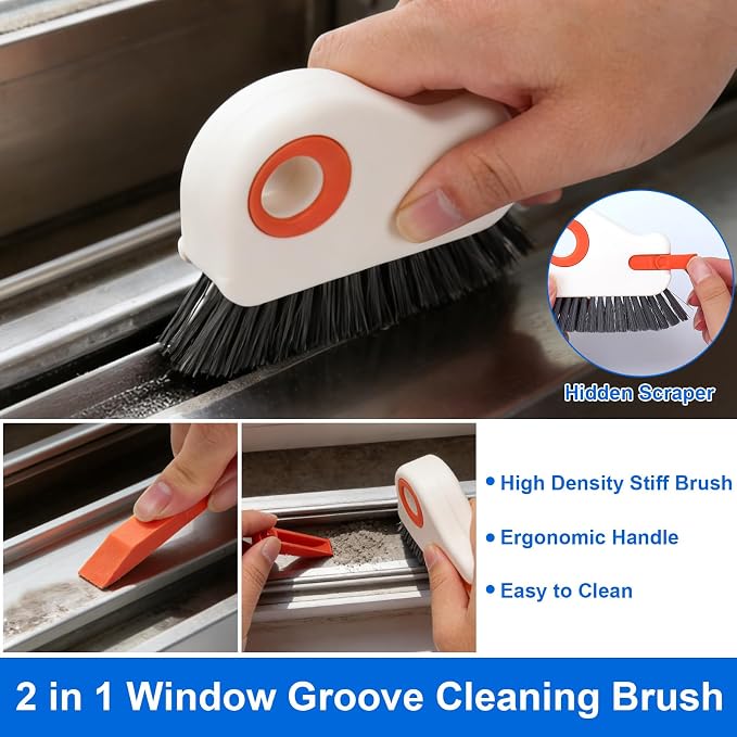 Window Track Cleaning Tools,Window Sill Cleaner Tool Kit,8 Pcs | Sliding Door Track Cleaner,Groove Crevice Seal Cleaning Brush for Tile Lines/Shutter/Car Vents/Air Conditioner/Keyboard