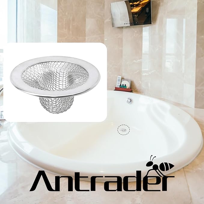 Antrader Kitchen Sink Strainer, 2Pcs Stainless Steel 2-Inch Diameter Mesh Round Filter Bathroom Bathtub Wash Basin Garbage Disposal Basket Filter