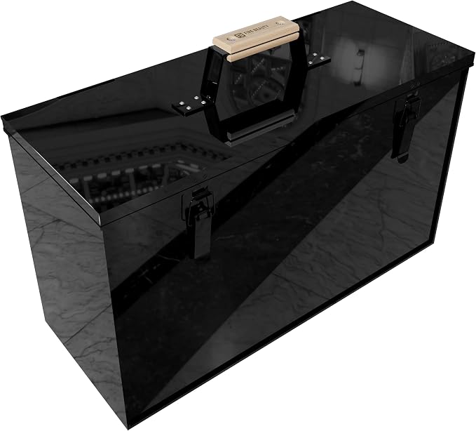 Fire Beauty FB203 Black Galvanized Ash Bucket for Fireplace & Grill | 3 Gallon Large Capacity , Anti-Scald Oak Handle , Sealed Lid Prevents Ash Spilling For Indoor Outdoor Use
