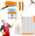 Window Cleaning Tools Window Squeegee: 2 in 1 Double-Sided Professional Cleaner Window Washing Kit with Extension Pole 20+ Ft Duster for High Ceilings Microfiber Scrubber for Indoor Outdoor High Glass