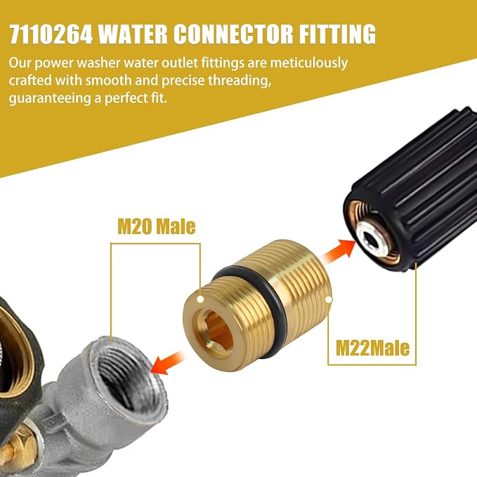 7110264 Water Outlet Fitting Replacement for Simpson Pressure Washer Pumps - Compatible with Models 510020, 520004, 520006, 520020 (M20 to M22 Adapter)