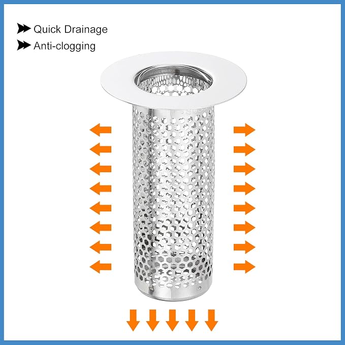 uxcell 4 Pack Shower Drain Strainer, 3.2" x 2" 304 Stainless Steel Floor Drain Strainer Deep Sink Hair Catcher for Kitchen Bathroom Balcony Floor Drain, Fit Hole Size from 1.1" to 2"