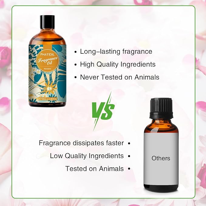PHATOIL Mandarin Fragrance Oil for Diffuser Aromatherapy 3.38FL.OZ | Long Lasting Scented Oils For Humidifier, Air Freshener, DIY Soap Candle, Scent Project Making, Aroma Oil for Home Freshening