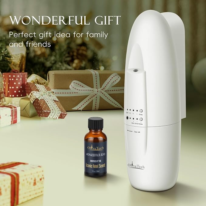 Plug in Scent Diffuser, OliveTech Waterless Essential Oil Diffuser, Cover Up to 500 Sq. Ft., Hotel Collection Diffuser, Aromatherapy Diffusers for Home, Office, 1 x 30ml Essential Oil Included