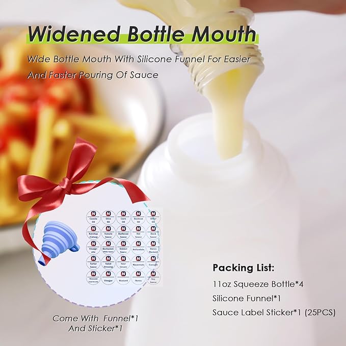 Condiment Squeeze Bottles for Ketchup Hot Sauce Liquids Oil with Caps for Condensed Milk and Mustard Salad Dressing Dispenser Clear Plastic Bottles Dressing Container LD PE 18 oz 4 Pcs