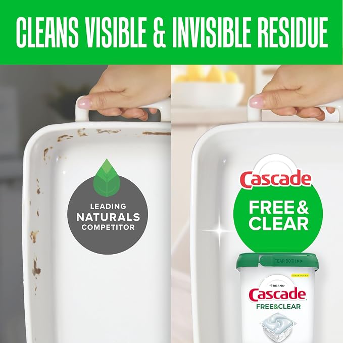 Cascade Free & Clear Dishwasher Pods, Dishwasher Detergent, Dish Detergent Soap, Unscented, 47ct (Pack of 2)