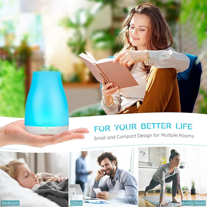 Homeweeks Essential Oil Diffuser for Room 100 ML 1 Pack | Aromatherapy Scent Diffuser Adjustable Mist Mode, Cool Mist, Auto Off Ultrasonic Aroma Fragrance Diffuser for Bedroom Office