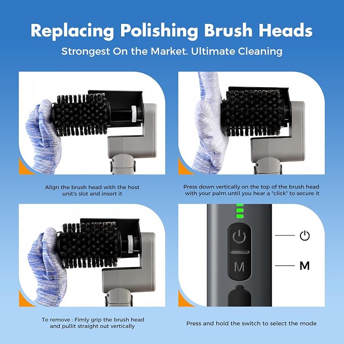 Electric Grill Brush, Cordless BBQ Cleaner, 3-Speed & Angle Adjustable, 3-in-1 Kit with Gloves, Reinforced Bristles, 150Mins Runtime, Removable & Dishwasher Safe for Outdoor BBQ Grates (Light Gray)