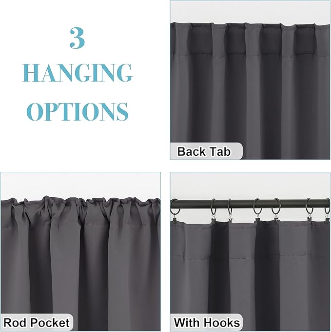 RYB HOME Small Window Curtains - Blackout Insualting Privacy Curtains for Kids Bedroom Kitchen Bathroom Basement Cafe Cabinet Tiers Drapes, 34 Width x 24 Length, 2 Panels, Grey