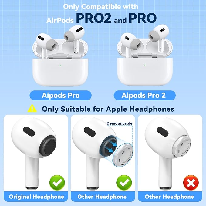 Inesore 4 Pairs Replacement Ear Tips for AirPods Pro 2nd/1st (Grey) | with Noise Reduction Hole & Built-in dust Guard Screen,Silicone,with Portable Storage Box & Cleaner Pen,4 Size (XS/S/M/L)