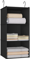 Hanging Closet Organizer - 3-Shelf, Easy Mount Foldable Wardrobe Storage Shelves for Clothes, Handbags, Shoes & Accessories - Washable Oxford Cloth Fabric, Black