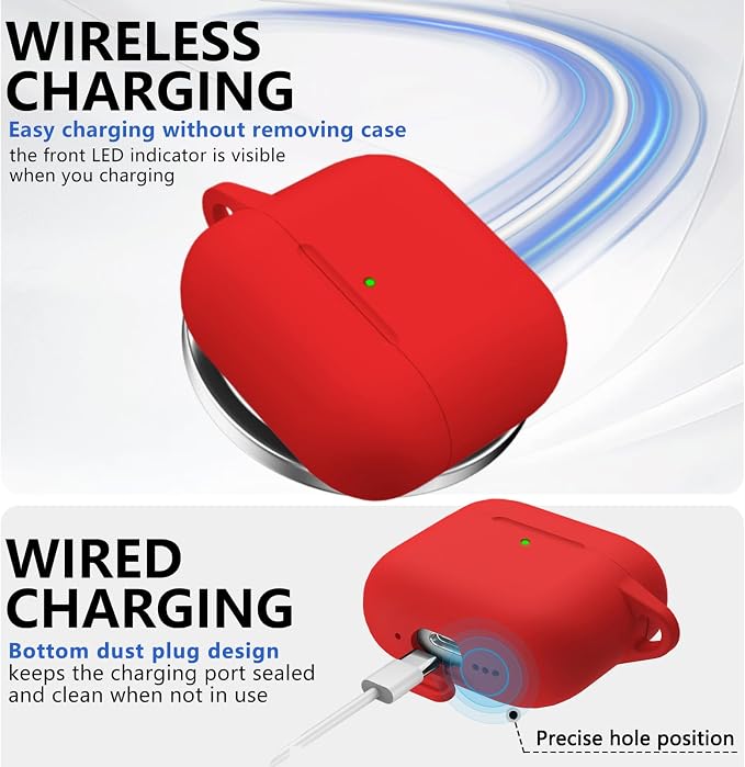 Ljusmicker for AirPods 4 Case 2024 with Cleaner Kit,Soft Silicone Protective Cover for Apple AirPods 4th Generation Cases for Women Men,for AirPod 4 Case Accessories with Keychain-Magnetic Red