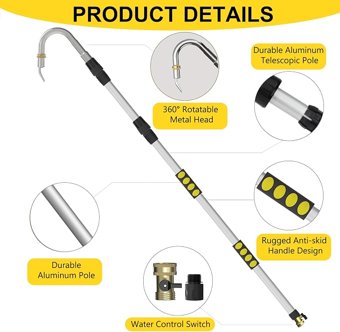 SISUPASSIE 24FT Reach Gutter Cleaning Tools from Ground, Telescopic Rain Gutter Cleaners Tool with Quick Connect Adapter and Heavy Duty Wand for 2nd Story House