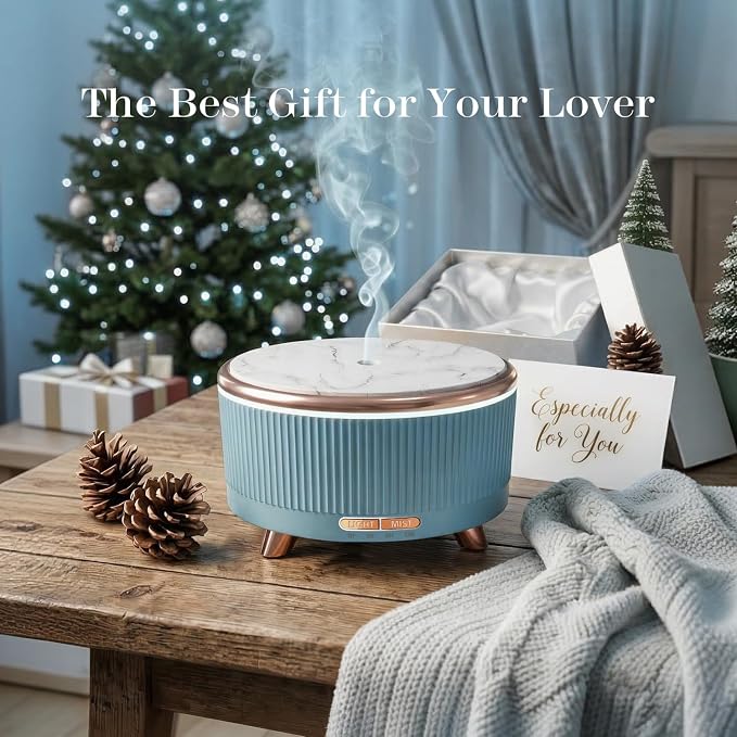 500ml Essential Oil Diffuser, Ultrasonic Aromatherapy Humidifier | with Remote Control, 7-Color LED Light, Timer & Auto Shut-Off, Cool Mist Diffuser for Home, Bedroom, Office (Blue)