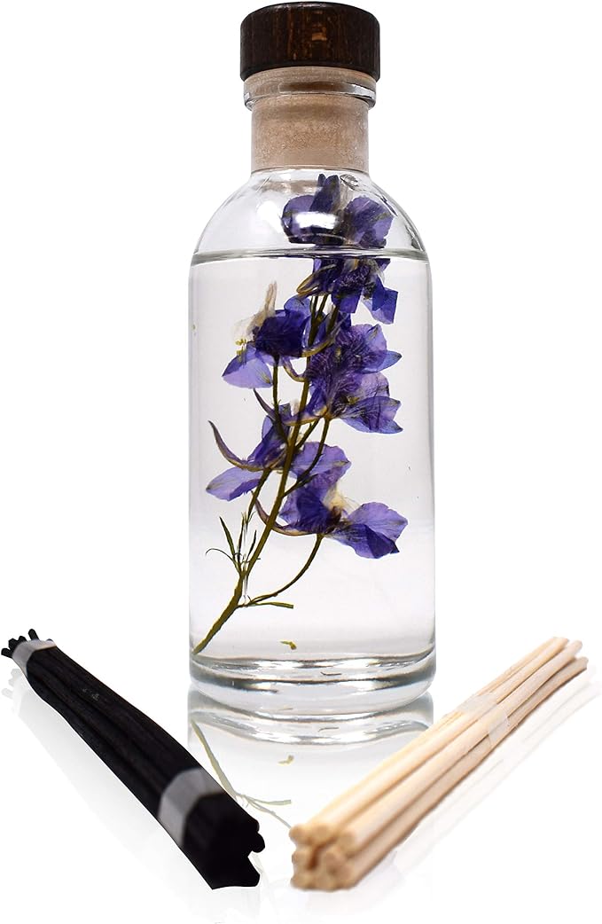 Reed Diffuser Set, Lavender Sandalwood - Bathroom Décor | Natural Bamboo Reeds Sticks, Aromatic Lavender, Golden Amber & Woods, Vegan. Made in the USA
