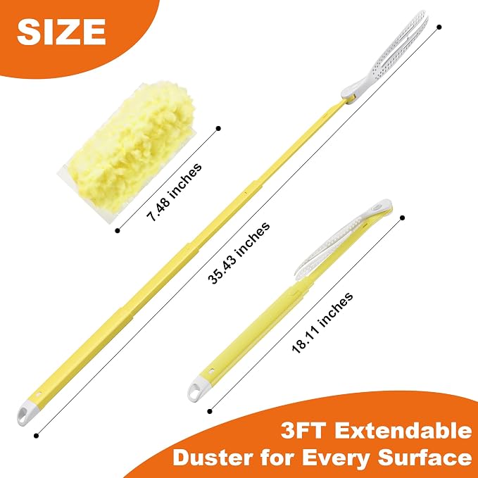 JOYMOOP Scented Telescopic Duster kit, 3FT Extendable Handle (Yellow) + 4 Yellow Refills for Swiffer Feather Duster,Easy Cleaning for Ceilings, Ceiling Fans, Blinds, Vents & Shelves