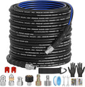 Sewer Jetter Kit for Pressure Washer(150FT),1/4" NPT Drain Cleaner Hose 5800PSI with 3 Sewer Jet Nozzles，Pearl Corsage Pin，Marking Ring,Spray Nozzle，Teflon Tape&Gloves