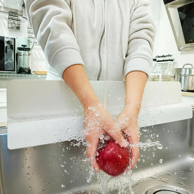 Sink Splash Guard | Tall Wall Splatter Screen | Keeps Clothes & Countertops Dry for Kitchen & Pet Bathing | Strong Silicone Suction -Sink Edge Protector | Perfect for Washing Dishes & Small Dogs