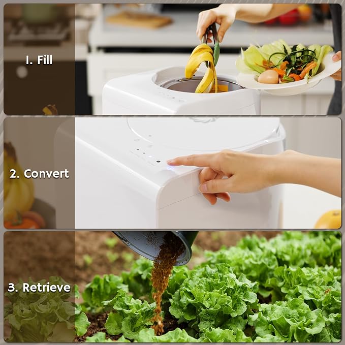 Airthereal R500 Electric Kitchen Composter, 2.5L, Pearl White | 4-hr Cycle, SHARKSDEN Tri-blade, 90% Reduction in Waste Volume