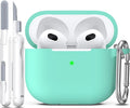 R-fun Compatible with AirPods 3 Case Cover, Silicone Protective Accessories Skin with Keychain Compatible with Apple AirPod 3rd Generation 2021 for Women Men Girls Boys,Front LED Visible,Mint Green