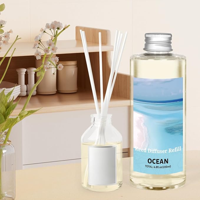 STRN Ocean Reed Diffuser Oil Refill, Scented Diffuser with Stick 200ML | Summer Long-Lasting Fragrance for Living Room, Bedroom, Office, Home Décor