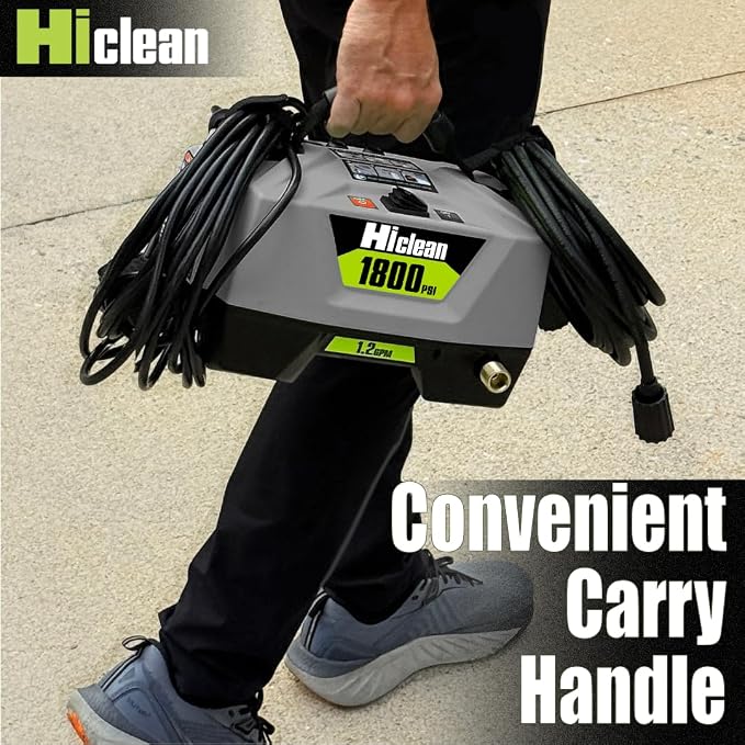 Hiclean Electric Pressure Washer 1800 PSI | Portable Power Washer, Compact Design, Foam Cannon, Turbo and Fan Nozzles, ETL Certified