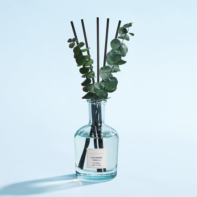 Cashmere Vanilla Reed Diffuser, 6.76 oz | Real Dried Eucalyptus Leaves, 8 Reeds, Long-Lasting Essential Oil, Home Fragrance, Bedroom or Bathroom Décor