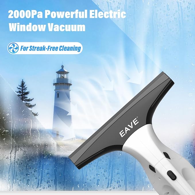 Window Vacuum Squeegee Cordless, Electric Window Cleaner Kit with 11" & 6.7" Squeegee Blades, 2000Pa Vacuum Squeegee with 45min Battery Life & 270ml Water Tank, Suitable for Windows, Mirrors