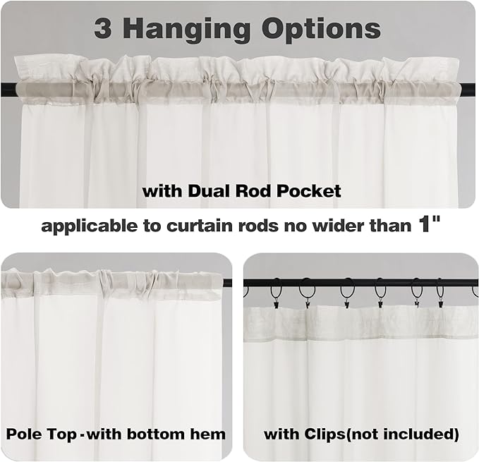 Chyhomenyc Sheer Ivory Valances for Windows 2 Pack, Small Window Curtains for Living Room Bathroom Cafe Laundry Basement, Modern Top Dual Rod Pocket Voile Curtain, 42W x 18L inches, Ivory