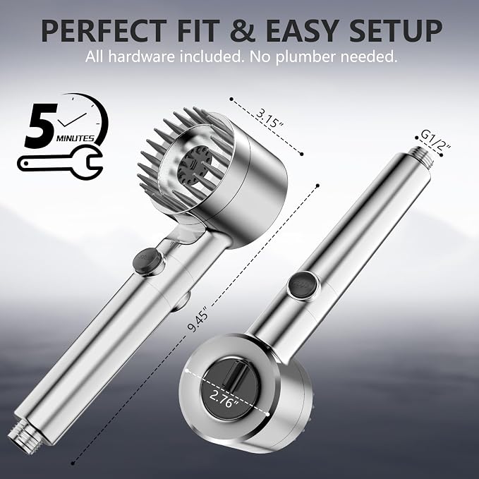 Filtered Shower Head with Handheld, High Pressure Water Flow and Multiple Spray Modes Shower Head with Filter, Power Wash for Hard Water, Showerhead with ON/OFF Switch for Pets Bath (Chrome)