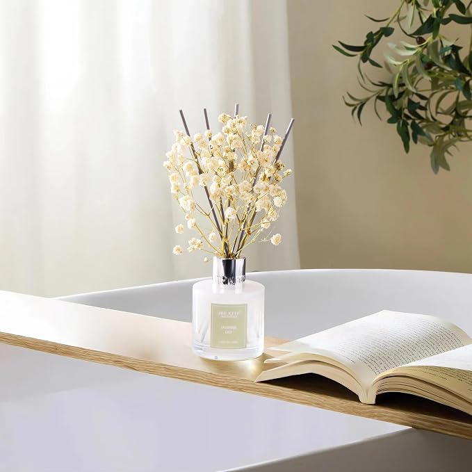 Reed Diffuser Set, 3.38 fl oz (100 ml) - Jasmine Lily Lemon Oil Diffusers with 8 Reed Sticks, Home Fragrance Reed Diffuser for Bathroom Shelf Decor