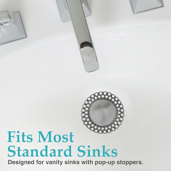 Evriholder Vanity Sink Drain Savers, Secure Fit Hair Catchers Prevent Clogs in Bathroom, Disposable, 3.7-Inch, Gray and White, 12 Pack