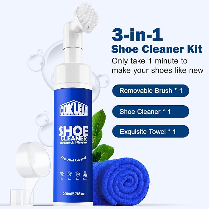 Water-free Sneaker Cleaner, White Shoe Cleaner Kit 6.76 OZ Foam for Tennis Shoes, Running, Golf, PU, Nubuck, Sole