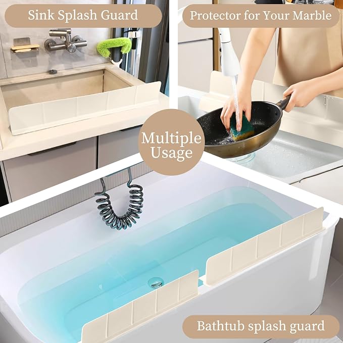 23" Ultra Silicone Sink Splash Guard Released in 2025/Dec,Self-Draining Water Splash Guard for Kitchen Sink,Bathroom and Island,with 3.5" High Splash Guard & 7 Strong Suction Cup (Beige)