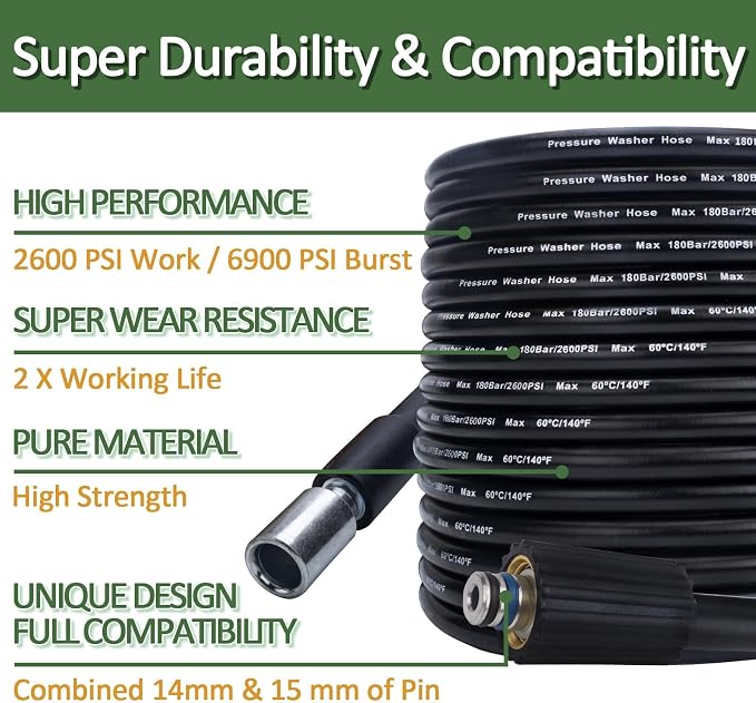 High Pressure Water Spray Gun Wand Nozzle & 32FT Hose, Replacement Pressure Washer Gun Compatible with Portland Pulsar Husky Powerwasher TaskForce TaskMaster ShopForce Electric Pressure Washers