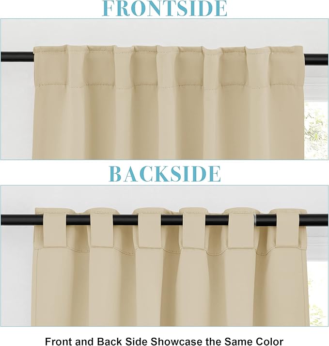 RYB HOME Small Window Curtains Blackout, Privacy Thermal Insulating Drapes for Bedroom Bathroom Basement Cafe Classroom Window Decor, W 34 x L 45 inches, Biscotti Beige, 2 Panels